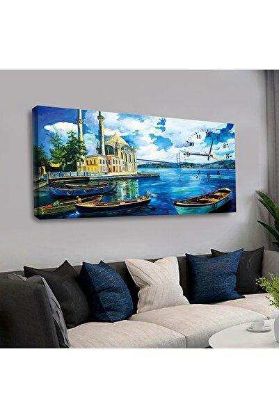 Zevahir Mobilya Dekorasyon Kanvas Yağlı Boya Görünümlü Ortaköy Cami Saatli Tablo