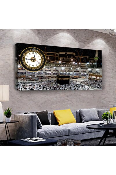 Zevahir Mobilya Dekorasyon Kanvas Gece Kabe Tavaf Eden Inasanlar Dini Saatli Tablo