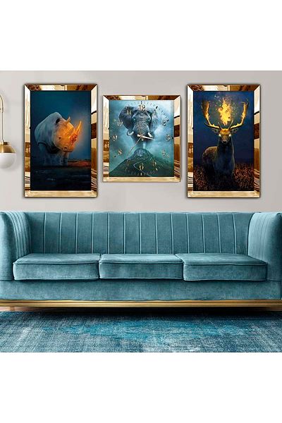 Zevahir Mobilya Dekorasyon Σετ τριπλό τραπέζι MDF Gold Plexi Edge Σετ ρολογιών