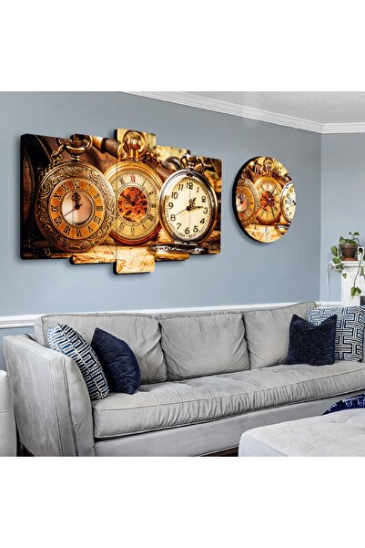 Zevahir Mobilya Dekorasyon Altılı Mdf Zaman Saatli Tablo Seti