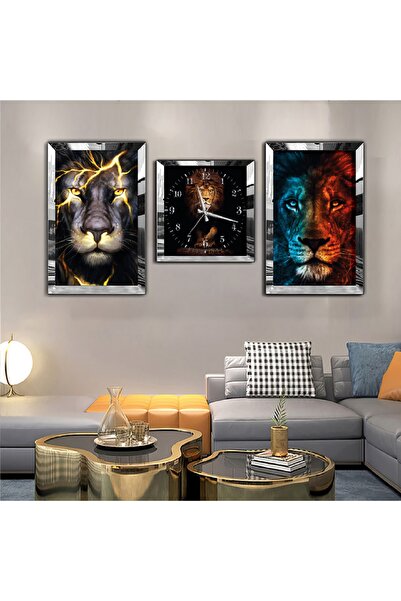 Zevahir Mobilya Dekorasyon Gümüş Aynalı Pleksi Çerçeveli Aslan Aynalı Üçlü Md...