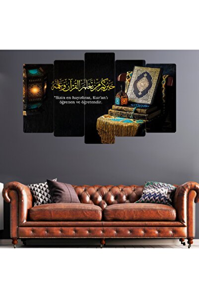 Zevahir Mobilya Dekorasyon Beşli Mdf Siyah Arka Planlı Kuran-ı Kerim Dini Aye...