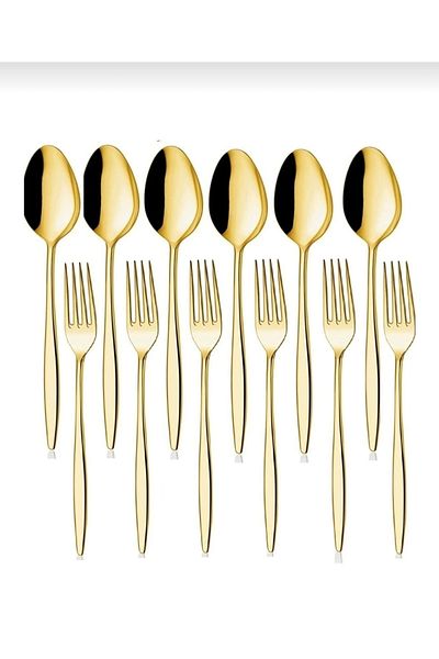 EMİNMUTFAK Dmr Life Titanium Gold 6 Pieces Dessert Spoon 6 Pieces Dessert Fork