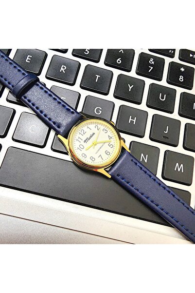 Marlas Vintage Women's Wristwatch, Retro Design, Round, Leather Cord, Blue Cord, Easy Use