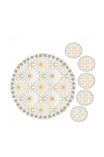 GRAFİLLİ DESİGN لوحة قاعدة صينية خشبية محبوكة مستديرة مطبوعة 30 سم، 5 قطع 10 ...