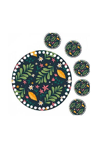 GRAFİLLİ DESİGN لوحة قاعدة صينية خشبية محبوكة مطبوعة على شكل زهرة مستديرة مقا...