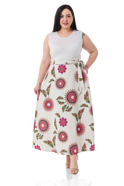 DISENTIS MODEST Κόκκινο σχέδιο - Φούστα με ζώνη σε μεγάλο μέγεθος με ελαστική...