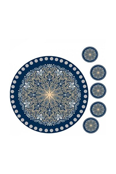 GRAFİLLİ DESİGN لوحة قاعدة خشبية محبوكة تقليدية مطبوعة باللون الأزرق مقاس 30 ...