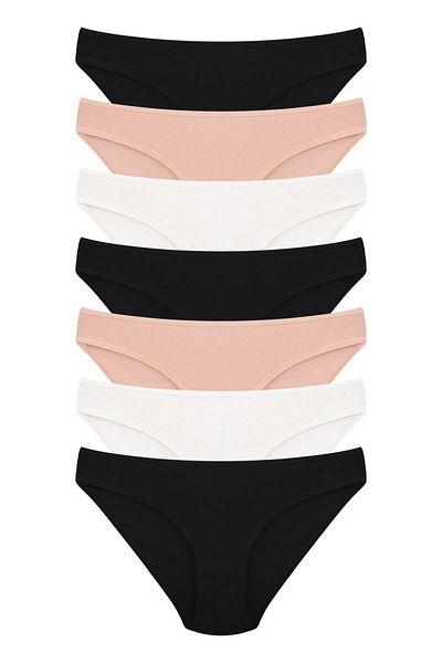 Dominant Women's Black Ecru Skin Cotton Lycra Panties 7 Pack 37000-600