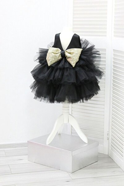 GNL BUTİK Kız Çocuk Siyah Fiyonk Detaylı Parti Mezuniyet Elbisesi