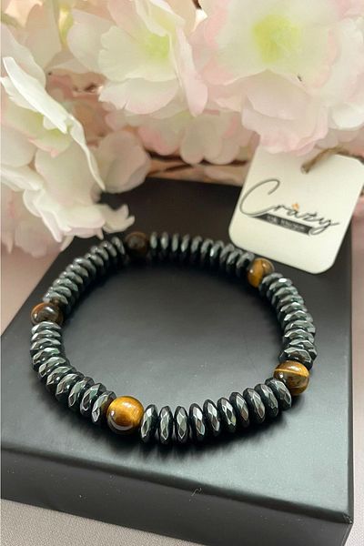 CRAZY TAKI TASARIM Hematite & Tiger Eye Natural Stone Men's Bracelet