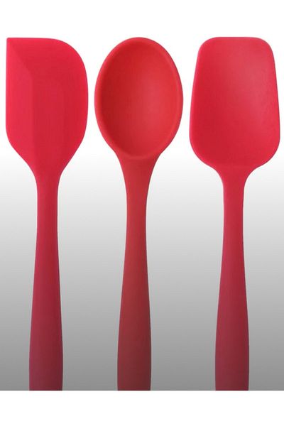 PİNK ROSE Pinkrose Large Size Red Fireproof Non-Stick Silicone Spatula & Spoon Set