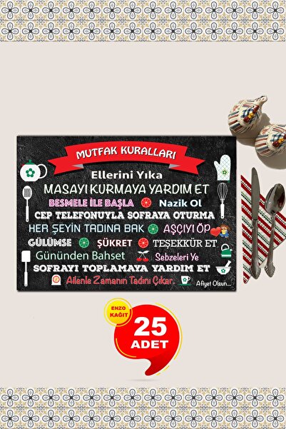 Mutfak Kuralları Amerikan Servis Yağlı Servis Sunum Kağıdı 25 Adet