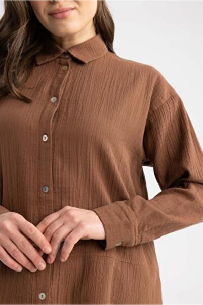 DeFacto Normál szabású inggalléros muszlin hosszú ujjú tunika