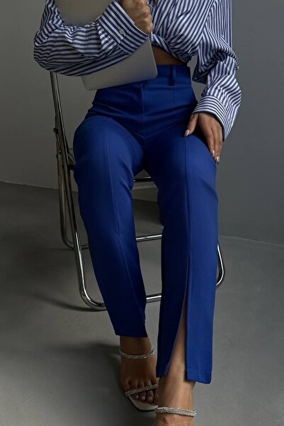 lovebox Women's Slit Detailed Blue Trousers 200032