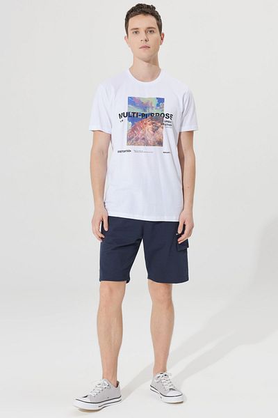 AC&Co / Altınyıldız Classics Men's White Slim Fit Narrow Cut 100% Cotton Crew Neck Front Printed T-Shirt