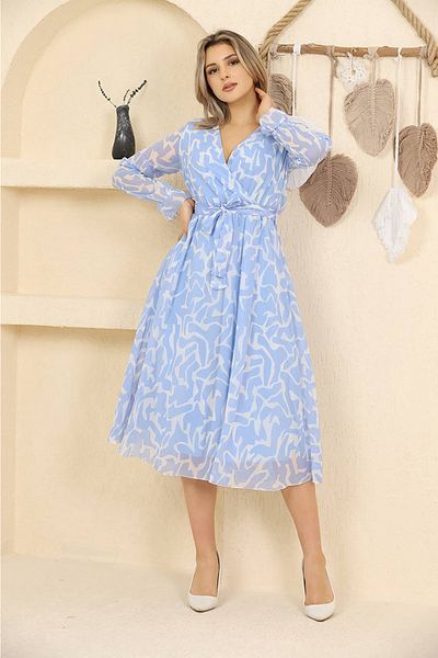 Neşeli Butik Rochie de damă din șifon cu model albastru
