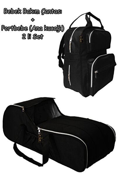 USF Portbebe Ana Kucağı Puset Bebek Taşıma Anne Bebek Bakım Sırt Çantası -siyah - 2 Li Set