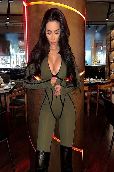 Fashiontayt LonG Sleeve DivinG Fabric Jumpsuit with Leather Detail and Zipper - Daily and NiGht Use