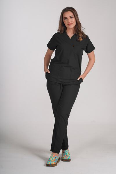 Nosy Lion Siyah Dr. Greys Modeli Likralı Scrubs Siyah Cerrahi Doktor Ve Hemşi...