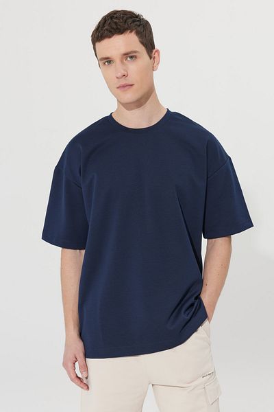 AC&Co / Altınyıldız Classics Men's Navy Blue Oversize Loose Cut Crew Neck Sweatshirt T-Shirt