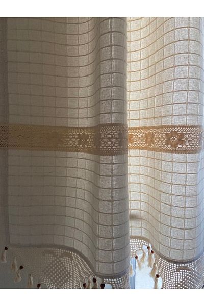 Mrmemo Buldan Work Woven Curtain Vintage Linen Hand Knitted Lacy
