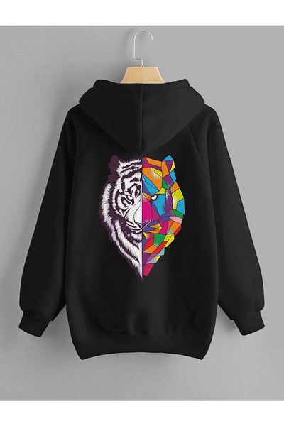 DEEPSENCE Unisex Oversize Hooded Sweatshirt Colorful Tiger Print