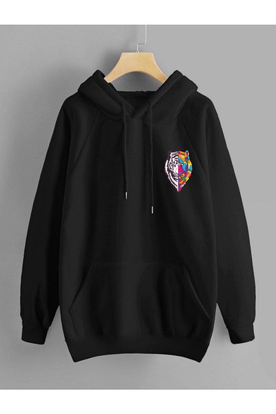 DEEPSENCE Unisex Oversize Hooded Sweatshirt Colorful Tiger Print