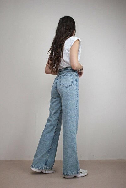 Ramrod Jeans Blugi largi Jilly cu talie extra înaltă Ice Blue Lycra