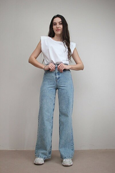 Ramrod Jeans Blugi largi Jilly cu talie extra înaltă Ice Blue Lycra