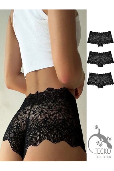 GECKO COLLECTION Pantaloni scurți din dantelă Boxer Chiloți pentru femei 3 buc