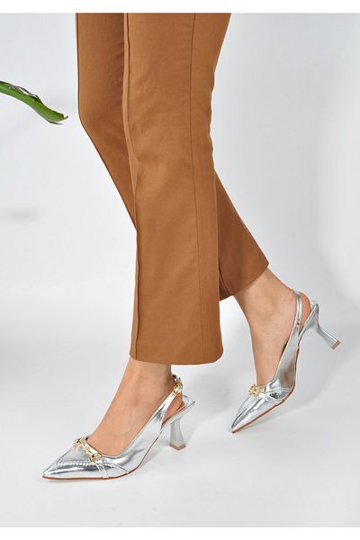 KOTAN Stiletto de damă cu cataramă din piele argintie
