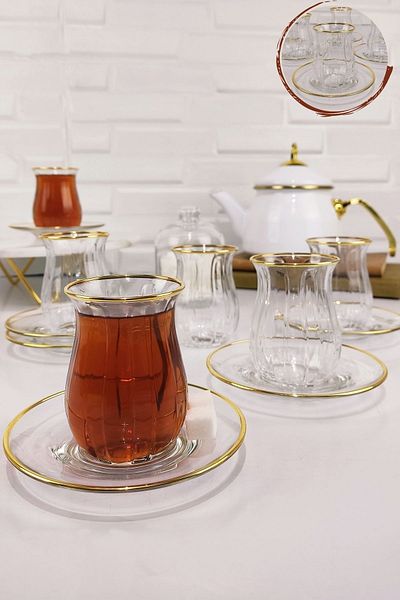 Digithome Lombardino 6-Person Glass Handle Mouth Plow Glass Tea Set Gold – 741-281