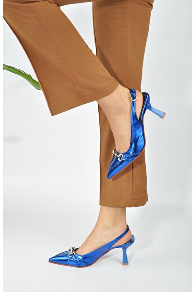 KOTAN Saks Mavi Deri Toka Detay Kadın Stiletto