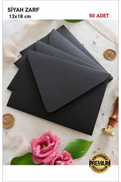 Hsn ظرف دعوة أسود 13×18 سم 50 حبة