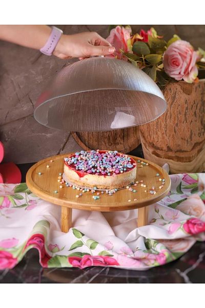 Atbyhome Bambum - Kuga 30 cm Bamboo Cake Pan with Glass Lid - Fruit Bowl - Breakfast