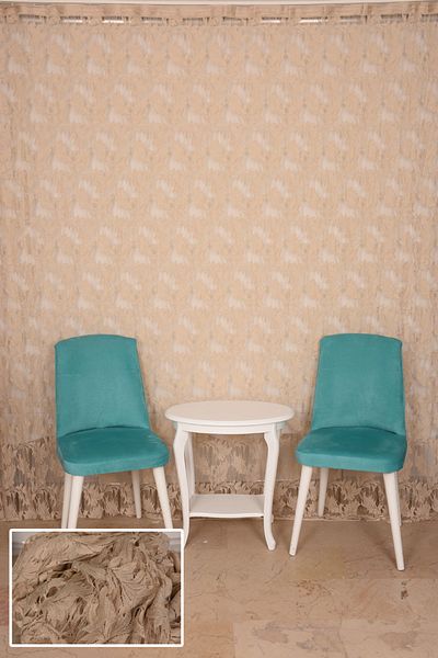 AKÇA TEKSTİL Leaf Model Mink Color Rope Curtain Ready Made Buttons Sewn Rope Curtain 300*270 Cm