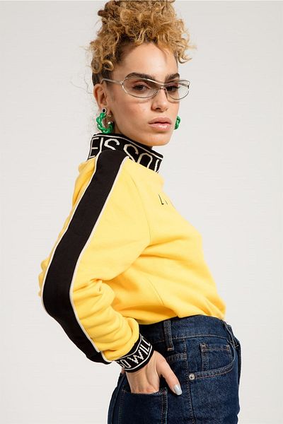 JAHR MARC Yellow Women's Sweatshirt with Printed Collar and Cuff