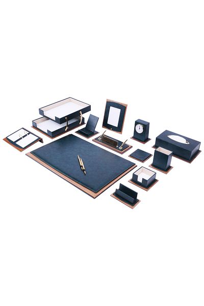 Güner Ofis Star Premium Green Desk Mat Set - 14 Pieces with Double Document Shelves