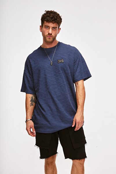 THIMOON Men's Navy Blue Crew Neck Oversize T-shirt