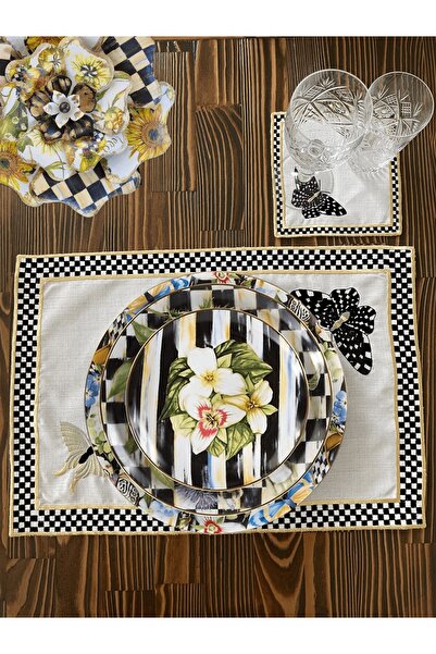 Lilies Atelier Mackenzie Model Siyah Beyaz Damalı Kelebek Desenli 6 Adet Amer...