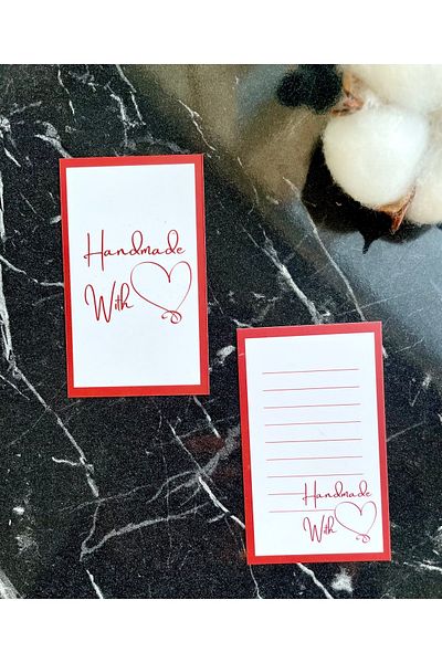 Hayal.kirtasiyesi Note Card "Handmade With Love" 5x8 Cm 30 Pieces Note Card, Thank You Card, Handmade Product Card