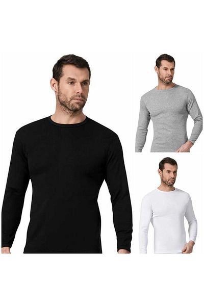 Namaldı Ribana Men's Thin Piping Long Sleeve 121 White Basic T-shorts