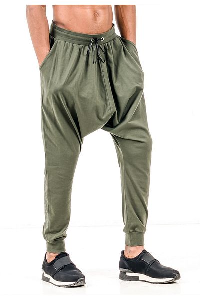 JAHR MARC Δερμάτινη ανδρική φόρμα χακί Shalwar με τσέπες στα πλαϊνά