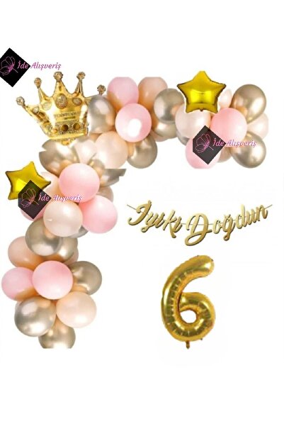 Bkmc 6 Year Old Luxury Birthday Balloon Set Gold Pink Birthday Party Ornament