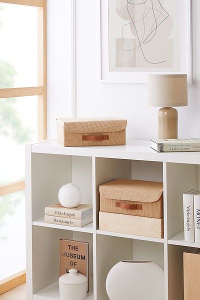 Ocean Home Textile 2 Pieces Jute Lid Cabinet Drawer Inside Jewelry Laundry Folding Storage Box Organizer 30x23x11