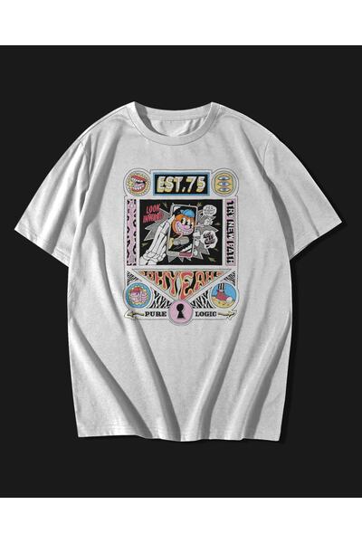 rebelberi Est.75 T-shirt Y2k Grunge Oversized Unisex Alb