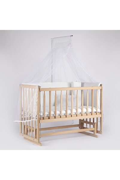 bebeget Full Organik Ahşap Beşik Anne Yanı Sallanır Beşik 60x120cm+ Beyaz Uyk...