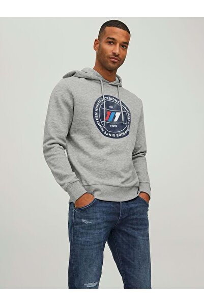 Jack & Jones Τζακ Τζόουνς 12216046 Κουκούλα με στάμπα Jcokım 3 Lines. Sweat - Γκρι - L - St05218-γκρι-l