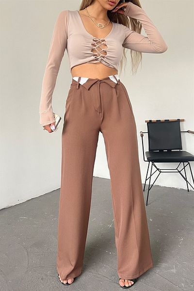 Neşeli Butik Women's Brown Palazzo Trousers Qns036